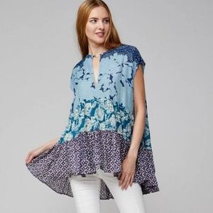 Free People Relaxed Fit Tiered Tunic Top Blue Mixed Print Floral Size s